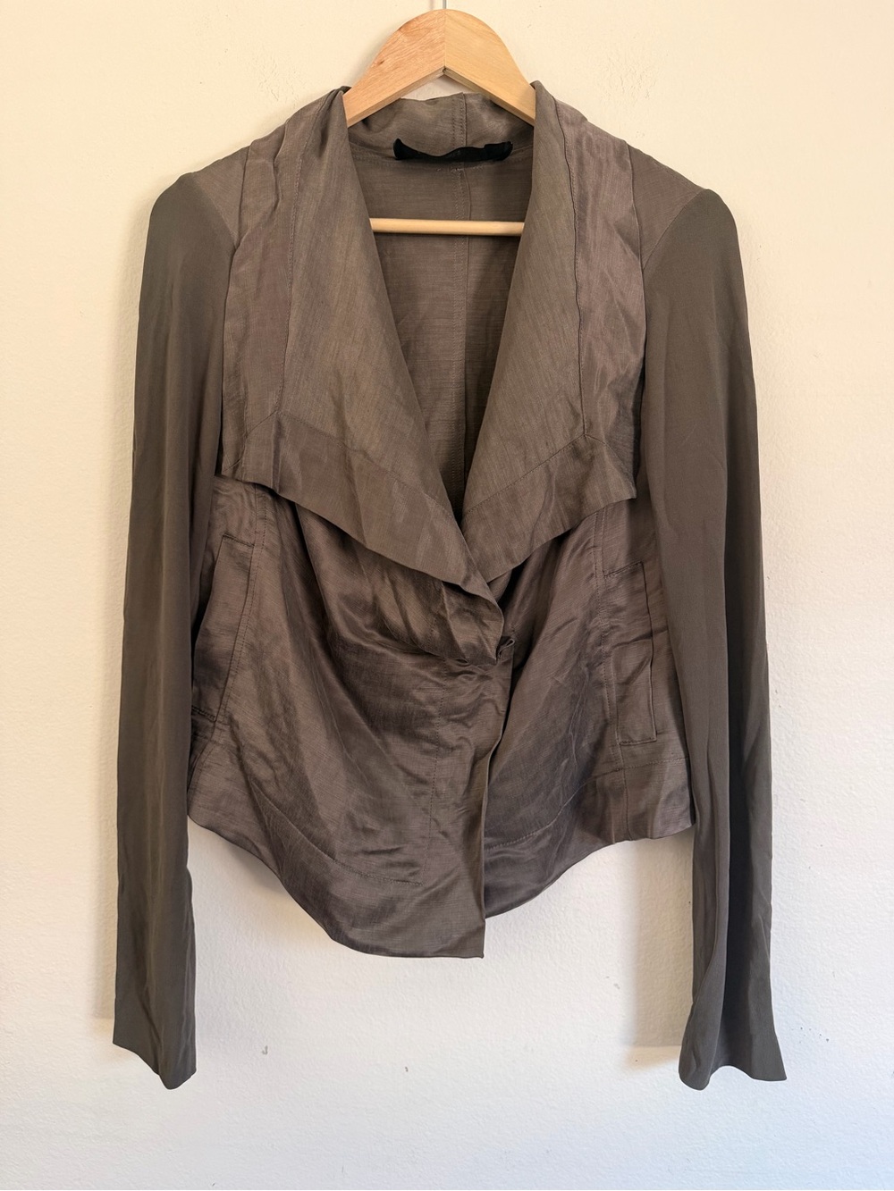 Plein Sud Faycal Amor Paris Asymmetric Draped Wrap Jacket Taupe Silk Look VTG